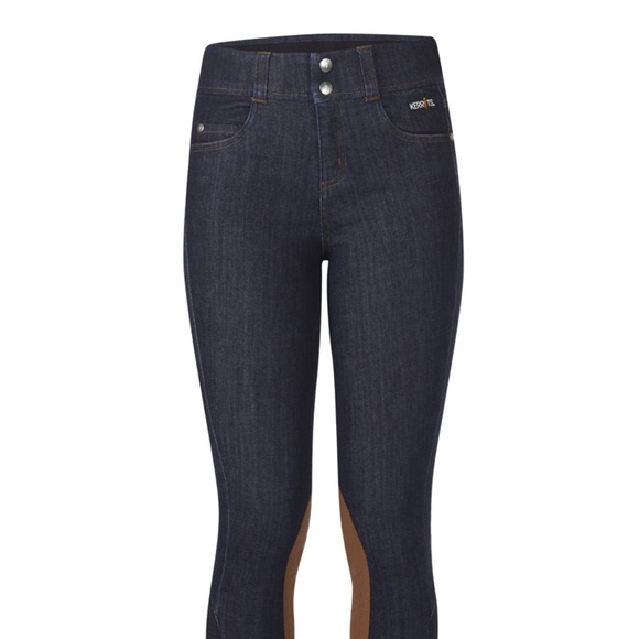 Kerrits Activewear Kids Stretch Denim Knee Patch Riding Breech Size LDENIM / L - Picture 1 of 7